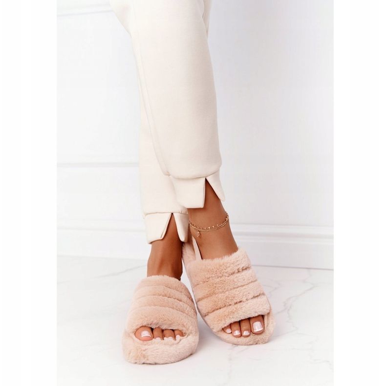 PS1 Pelzpantoffeln auf beiger Schneeflocke-Plattform 2