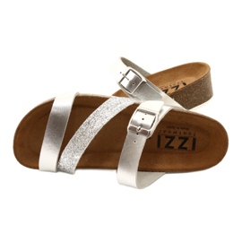 IZZI Damen Metallic Flip-Flops-Schall-Größe Ledereinsatz silber- 4