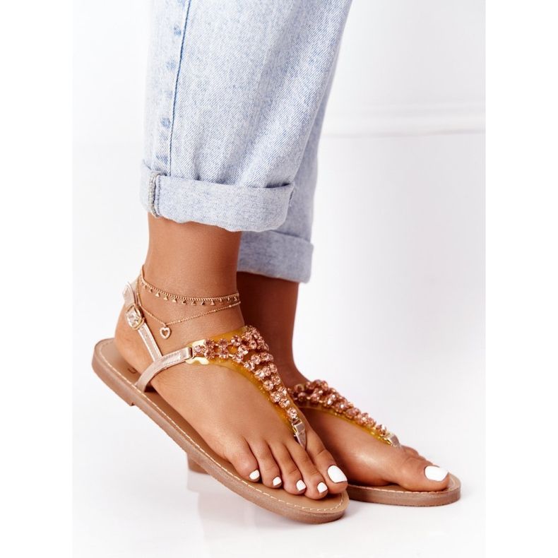 Japanische Sandalen mit Lu Boo Steinen Roségold rosa golden 2