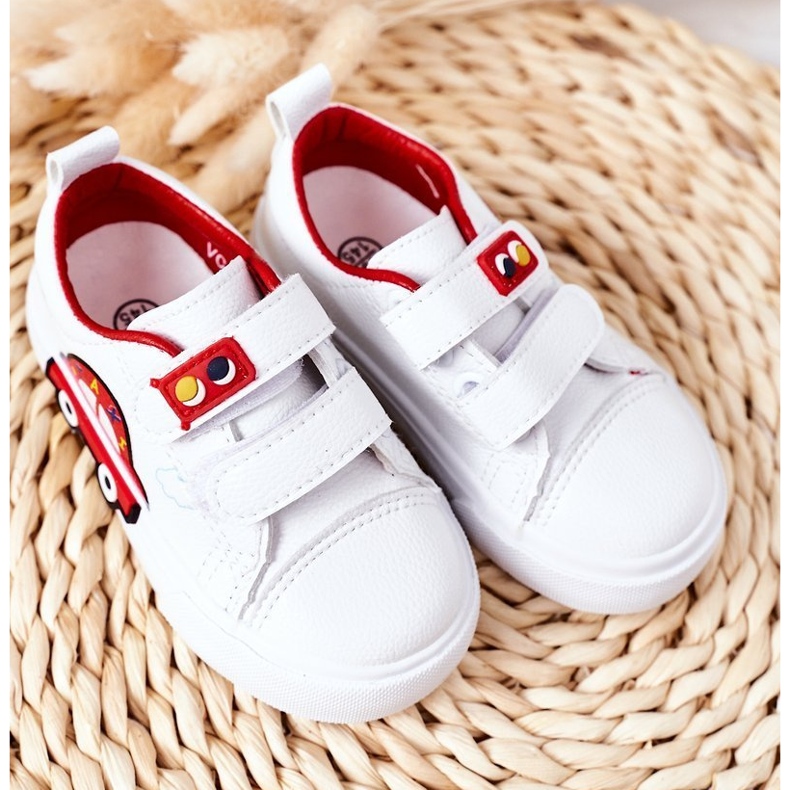 Apawwa Sneakers für Kinder mit Klettverschluss Weiß und Rot Taxi 1