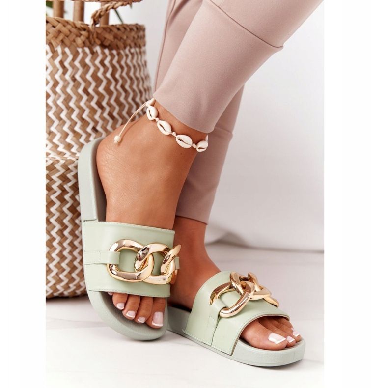 PS1 One Moment Hausschuhe aus Gummi mit Kette Hellgrün 2