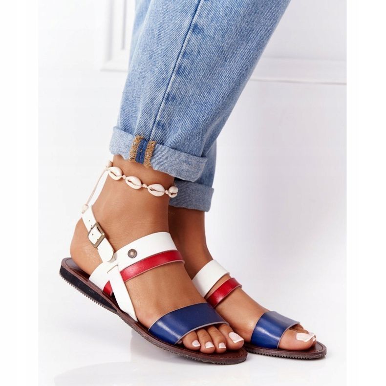PE1 Flache Damensandalen, Marineblau und Weiß Doris braun 2