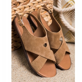 Sergio Leone Flache braune Ledersandalen 1