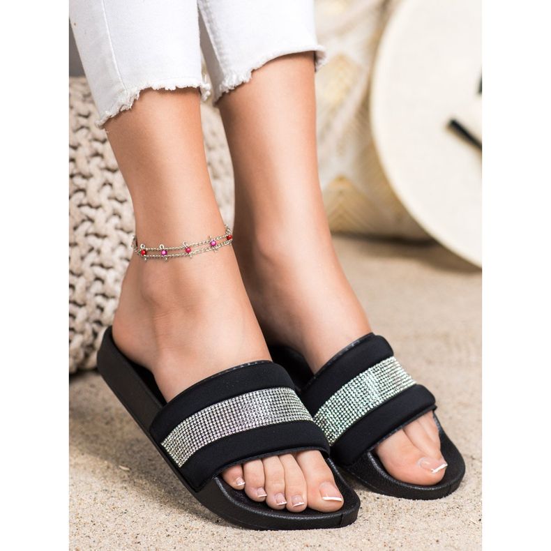 SHELOVET Hausschuhe mit Zirkonia schwarz 1