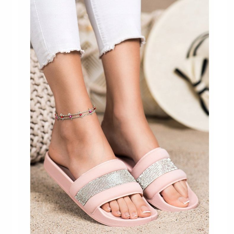 SHELOVET Hausschuhe mit Zirkonia rosa 1