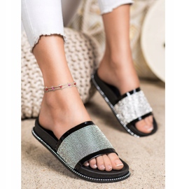 SHELOVET Glänzende schwarze Hausschuhe 1