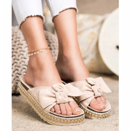 SHELOVET Espadrilles Hausschuhe mit Schleife beige 1