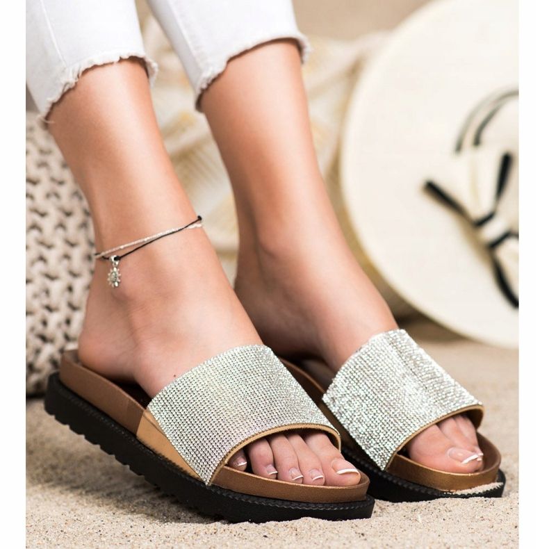 Kayla Bequeme Hausschuhe mit Zirkonia beige golden 2