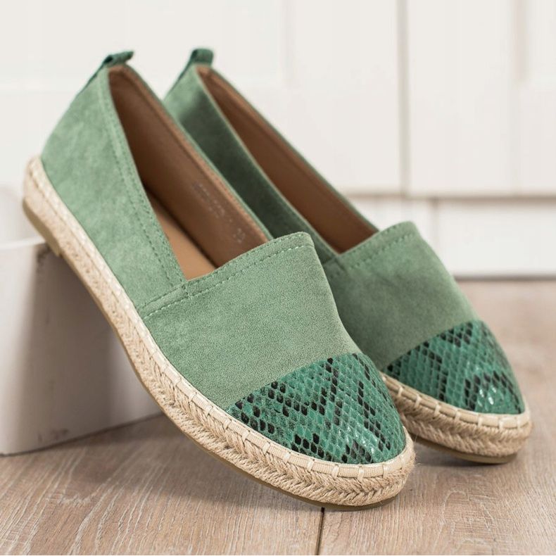 Bestelle Espadrilles mit Schlangenprint-Einsatz grün 1