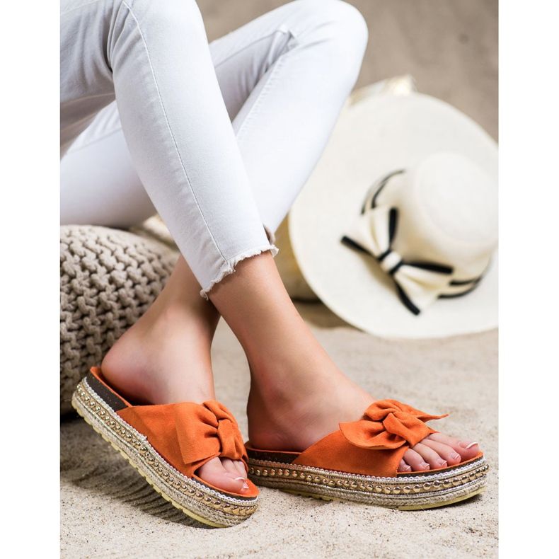 SHELOVET Hausschuhe mit Espadrilles mit Schleife orange 2