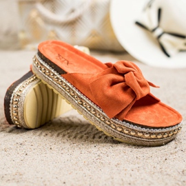 SHELOVET Hausschuhe mit Espadrilles mit Schleife orange 1