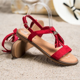 Groto Gogo Rote Sandalen mit Fransen 1