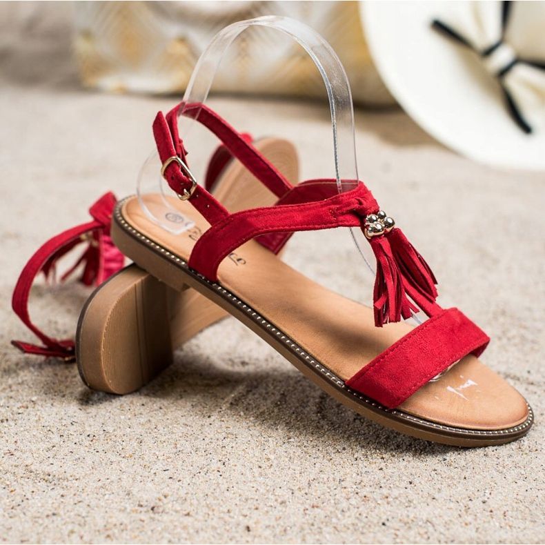 Groto Gogo Rote Sandalen mit Fransen 1