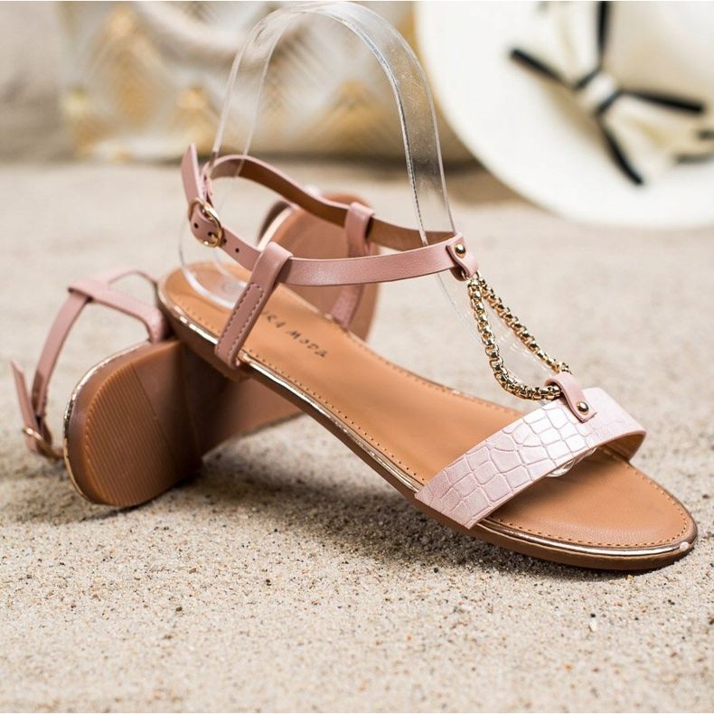 Laura Mode Sandalen mit dekorativer Kette rosa 1