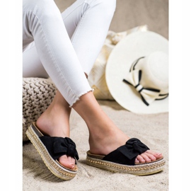 SHELOVET Espadrilles Hausschuhe mit Schleife schwarz 1