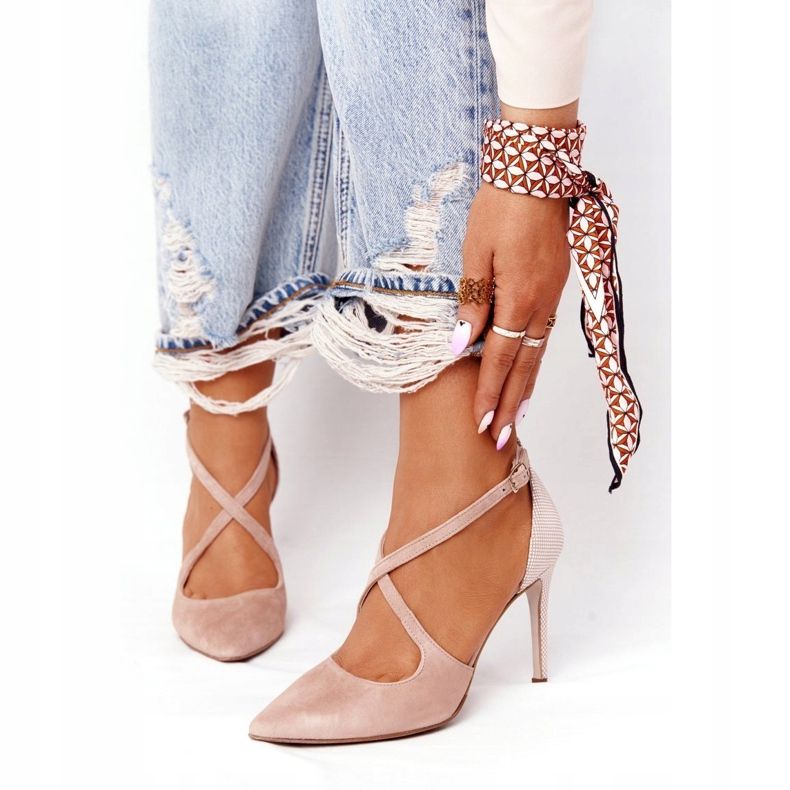 Wildleder High Heels Visconi 7400TAS / 239 beige rosa 1