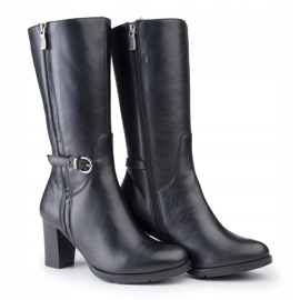 Marco Shoes Klassischer Stiefel aus schwarzem Nappaleder mit zusätzlichen Schnallen und Riemen 1