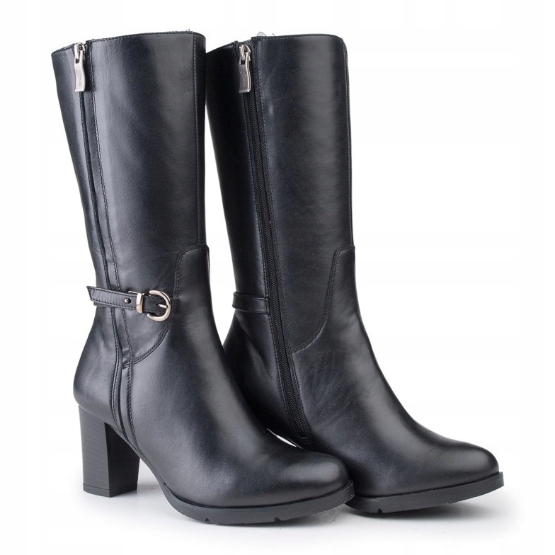 Marco Shoes Klassischer Stiefel aus schwarzem Nappaleder mit zusätzlichen Schnallen und Riemen 1