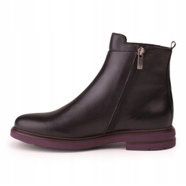Marco Shoes Leichte Stiefeletten mit flachem Boden aus schwarzem Narbenleder mit violettem Einsatz 2