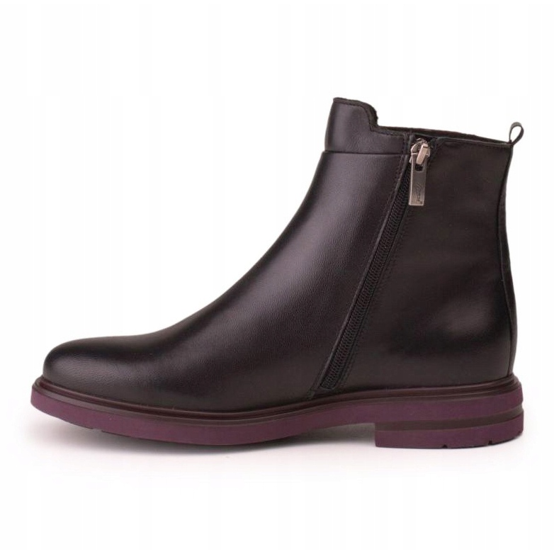 Marco Shoes Leichte Stiefeletten mit flachem Boden aus schwarzem Narbenleder mit violettem Einsatz 2