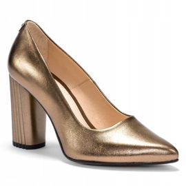 Marco Shoes Metallic-Pumps mit einem höheren gerippten Absatz braun 1