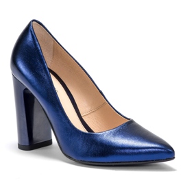 Marco Shoes Ein eleganter Pumps aus marineblauem Metallic-Leder mit höherem Absatz 2