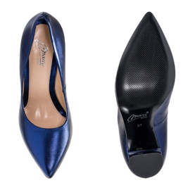 Marco Shoes Ein eleganter Pumps aus marineblauem Metallic-Leder mit höherem Absatz 1