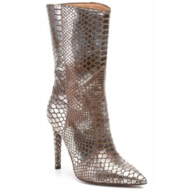 Marco Shoes Metallische Damenstiefel auf Stiletto mit Tiermotiv beige silber- 1