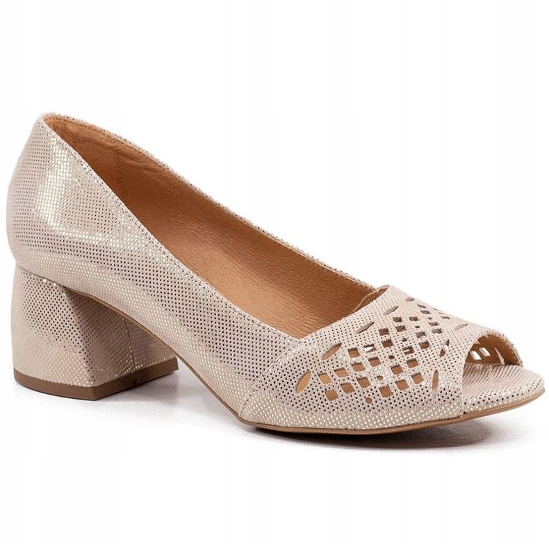 Marco Shoes Beige-goldene Pumps aus Wildleder mit Perforation 1