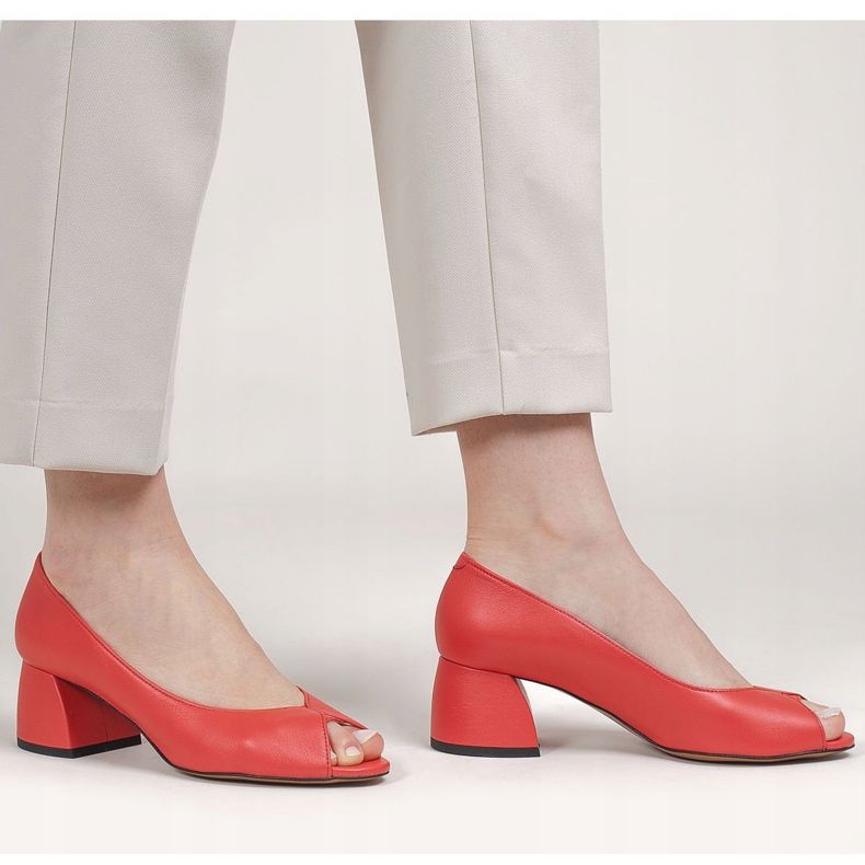 Marco Shoes 1576P rote Lederpumps mit stabilem Absatz 1