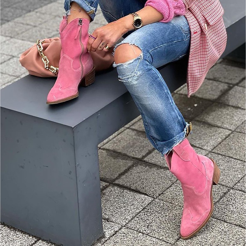 Marco Shoes Pinke Cowboystiefel aus naturbelassenem Wildleder ohne Isolierung rosa 1