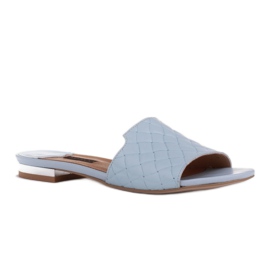 Marco Shoes Elegante Damenhausschuhe aus geprägtem Leder blau 1