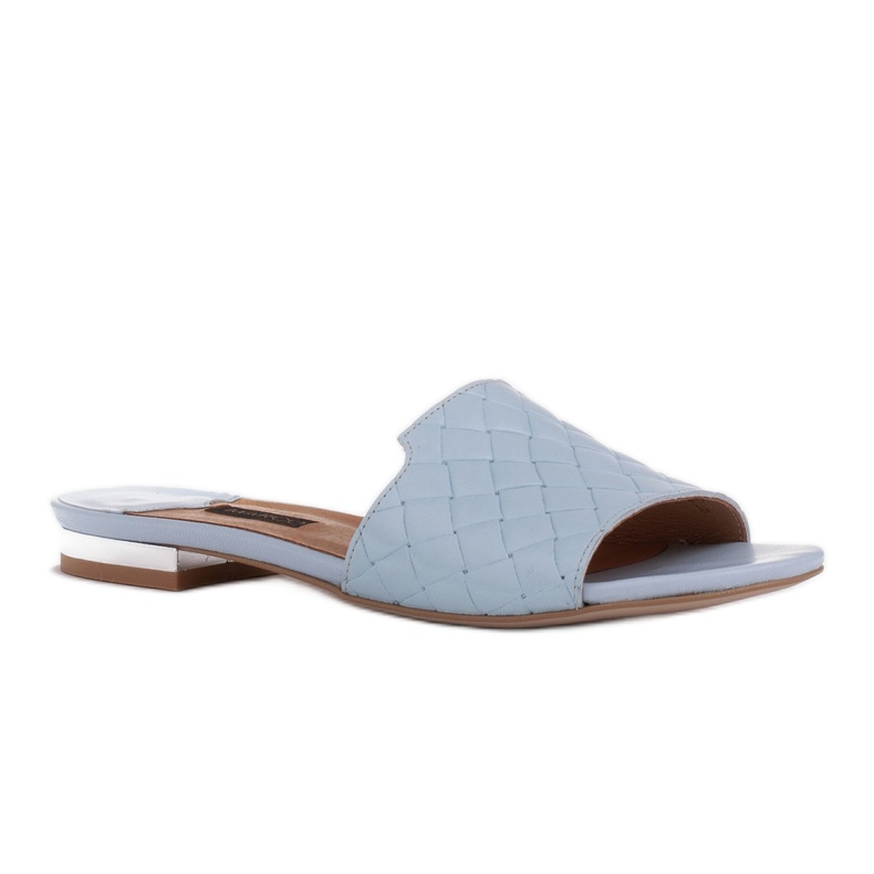 Marco Shoes Elegante Damenhausschuhe aus geprägtem Leder blau 1