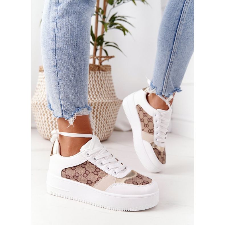 Sportschuhe Sneakers auf der Plattform weiß und gold Allisone golden 2