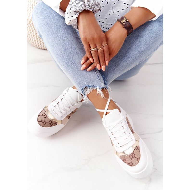 Sportschuhe Sneakers auf der Plattform weiß und gold Allisone golden 1