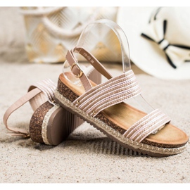 SHELOVET Bequeme Sandalen mit Schnalle braun rosa 1