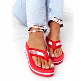 Damen Flip-Flops auf dem Keil Big Star HH274A095 Rot weiß 4
