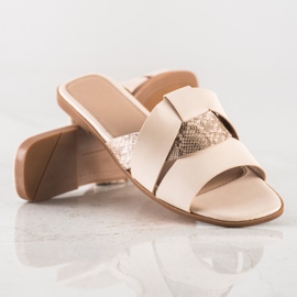 SHELOVET Hausschuhe mit Schlangenprint-Einsatz beige 1