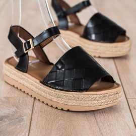 SHELOVET Espadrilles-Sandalen mit Öko-Leder schwarz 1