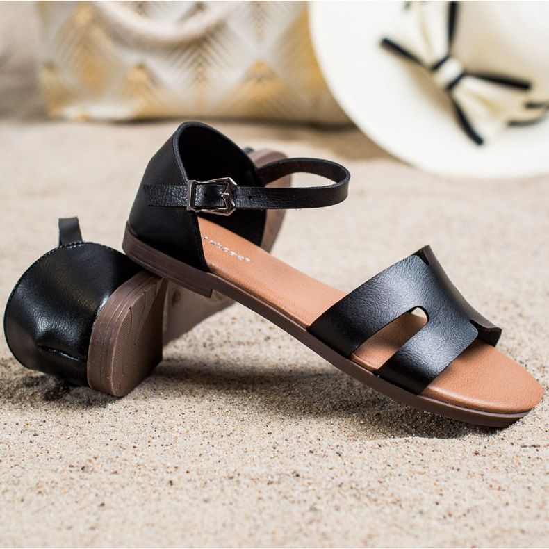 Ideal Shoes Klassische Sandalen aus Öko-Leder schwarz 1