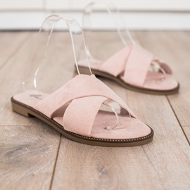 Ideal Shoes Elegante Hausschuhe aus Wildleder rosa 1