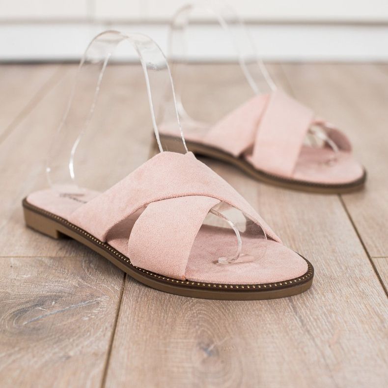 Ideal Shoes Elegante Hausschuhe aus Wildleder rosa 1