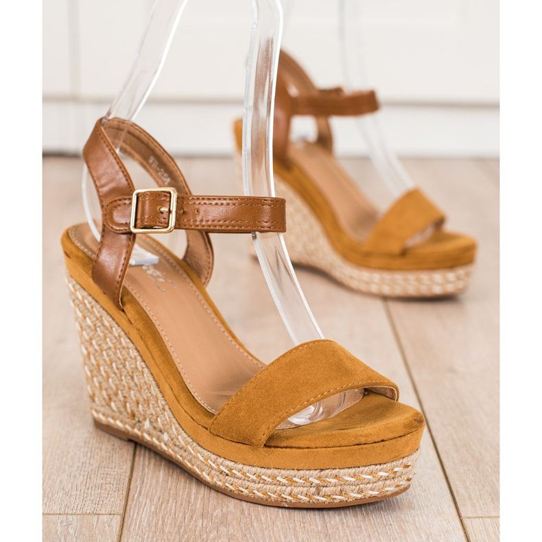 SHELOVET Espadrilles auf Keilsandalen braun 1