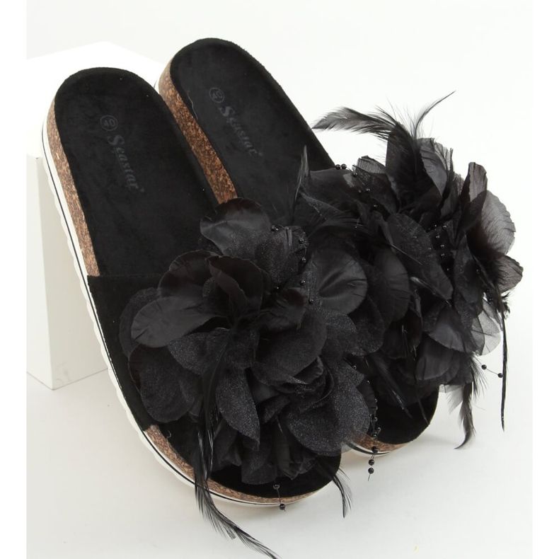 Schwarze Korkhausschuhe mit Blumen CK113P Schwarz 1