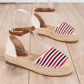 Clowse Gestreifte Espadrilles mit Schnalle beige rot mehrfarbig 1