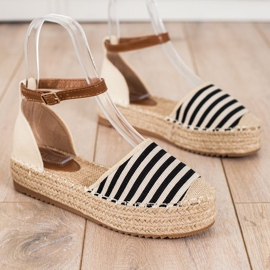 Clowse Gestreifte Espadrilles mit Schnalle beige braun schwarz 1
