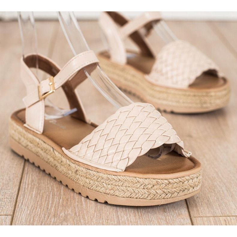 SHELOVET Geflochtene Espadrilles-Sandalen beige 1