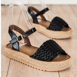 SHELOVET Geflochtene Espadrilles-Sandalen schwarz 1