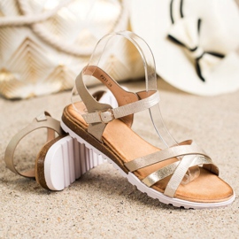 SHELOVET Bequeme goldene Sandalen 1