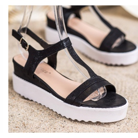 Bestelle Schimmernde Keilsandalen schwarz 1